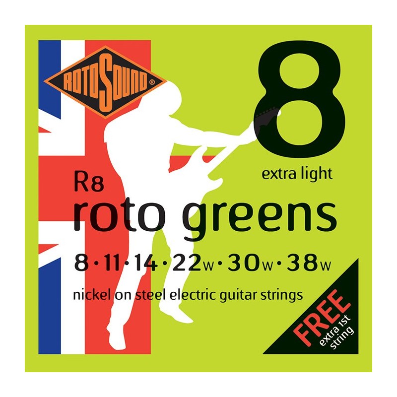 JUEGO DE CUERDAS ROTOSOUND PARA GUITARRA ELÉCTRICA 8-38