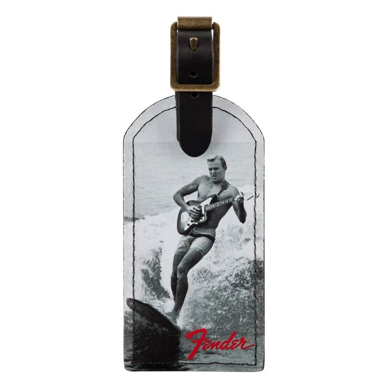 Etiqueta equipaje surfer vintage Fender negro | MÚSICA BILBAO