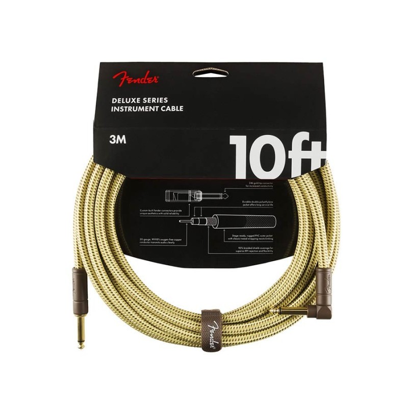 CABLE FENDER JACK ACODADO TWEED NEGRO 3M | MÚSICA BILBAO