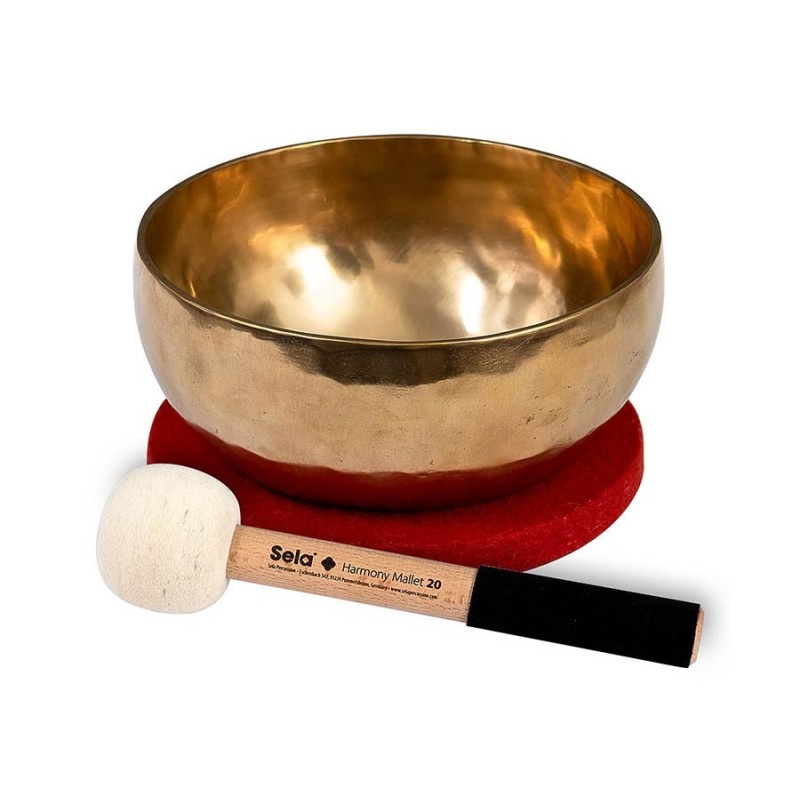 brass singing bowl 19cm, with mallet - felt ring -