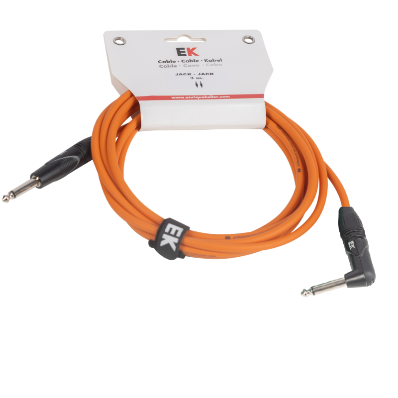 CABLE EK AUDIO PARA GUITARRA JACK RECTO-ACODADO 3M NARANJA