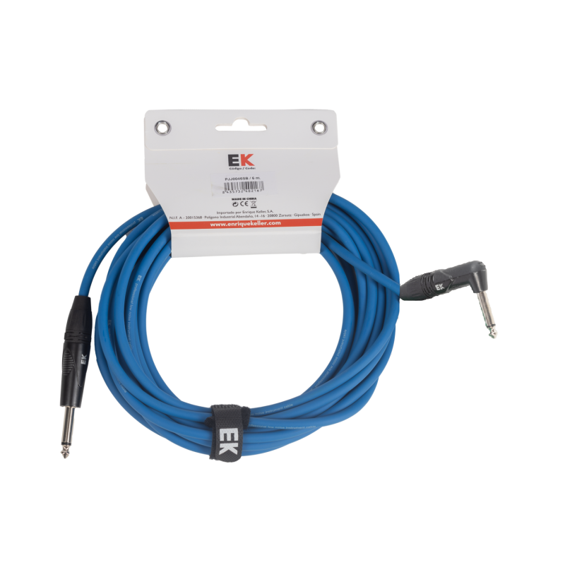 CABLE EK AUDIO PARA GUITARRA JACK RECTO-ACODADO 6M AZUL