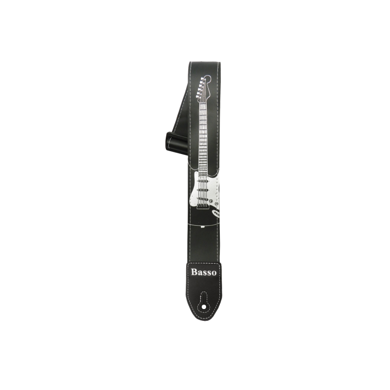 CORREA BASSO PARA GUITARRA Y BAJO SERIE SERIGRAFIADA NEGRA STRATO | MÚSICA BILBAO