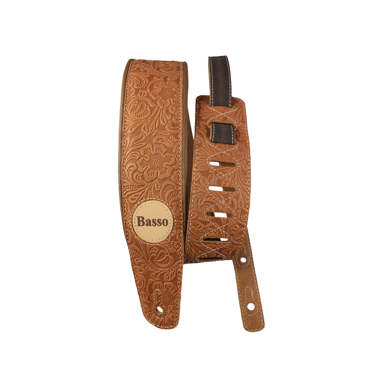 CORREA BASSO PARA GUITARRA Y BAJO SERIE CUERO WHISKEY FLOREADO | MÚSICA BILBAO