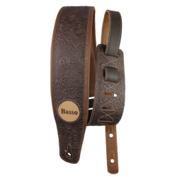 CORREA BASSO PARA GUITARRA Y BAJO SERIE CUERO MARRÓN FLOREADO | MÚSICA BILBAO