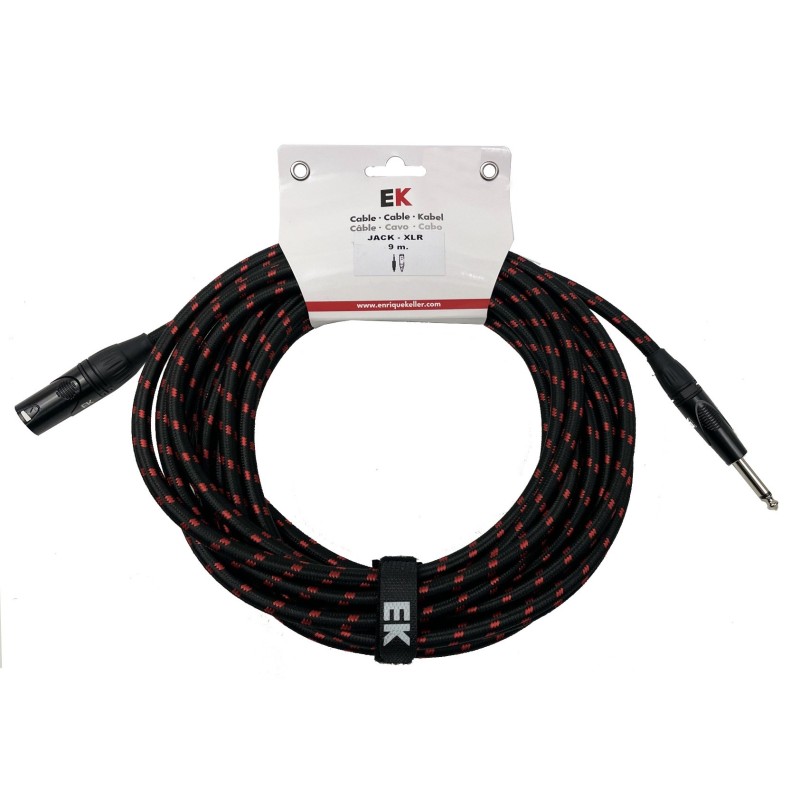 CABLE EK AUDIO TRENZADO DE TELA PARA MICRÓFONO JACK-XLR HEMBRA 9 METROS