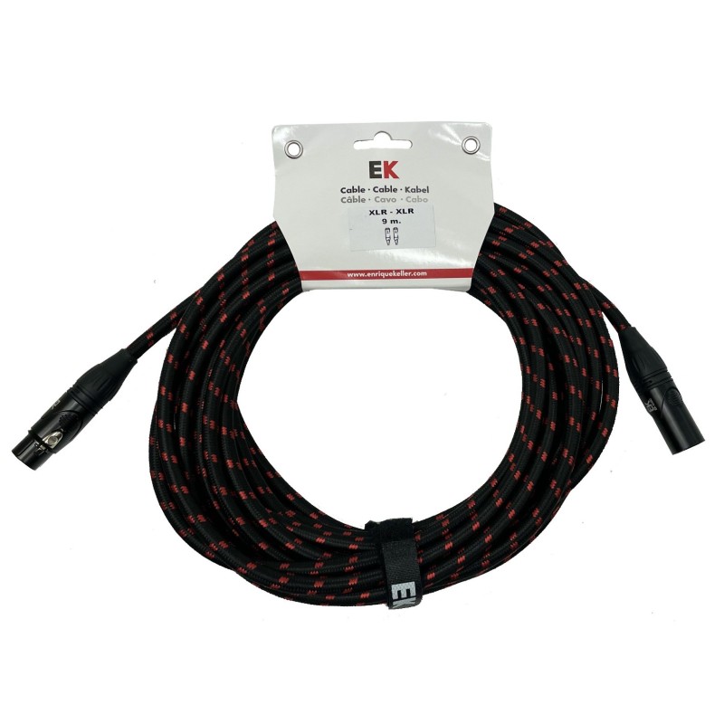 CABLE EK AUDIO TRENZADO DE TELA PARA MICRÓFONO XLR-XLR MACHO-HEMBRA 9 METROS