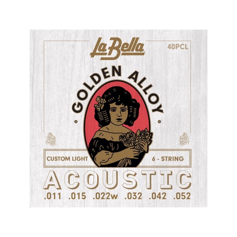 JUEGO DE CUERDAS PARA GUITARRA ACÚSTICA LA BELLA GOLDEN ALLOY CUSTOM LIGHT 11-52