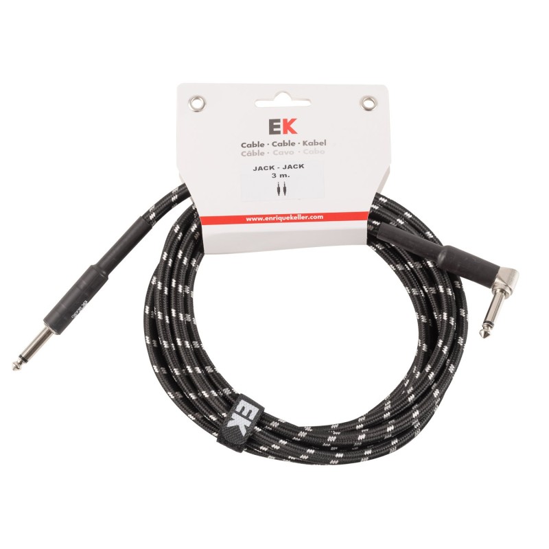 CABLE EK AUDIO PARA GUITARRA JACK - JACK RECTO - ACODADO TELA TRENZADA DE 3 M