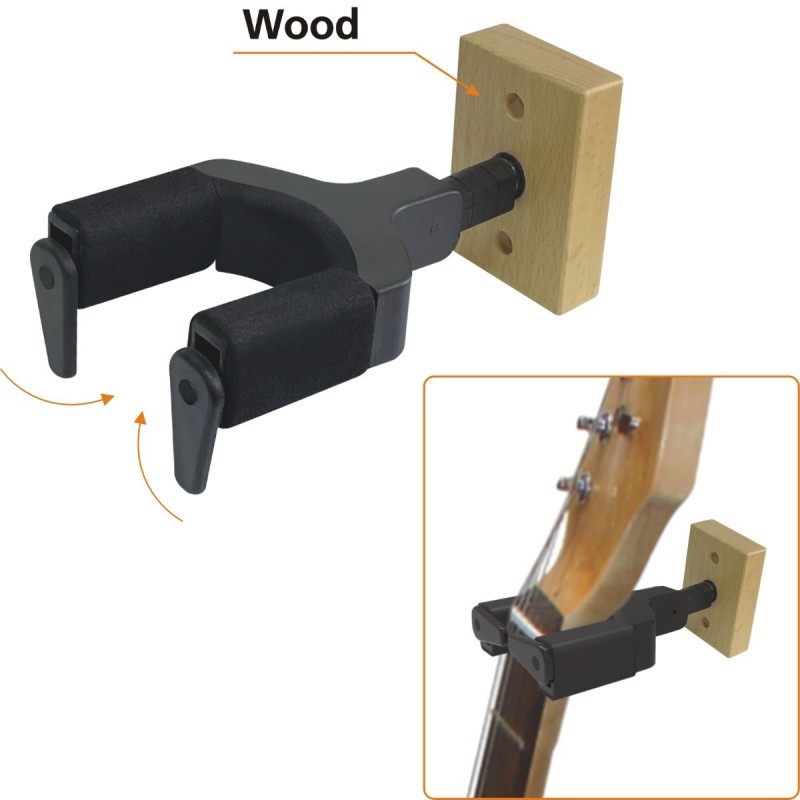 SOPORTE FIJO DE PARED PARA GUITARRA Y BAJO CON BASE DE MADERA | MÚSICA BILBAO